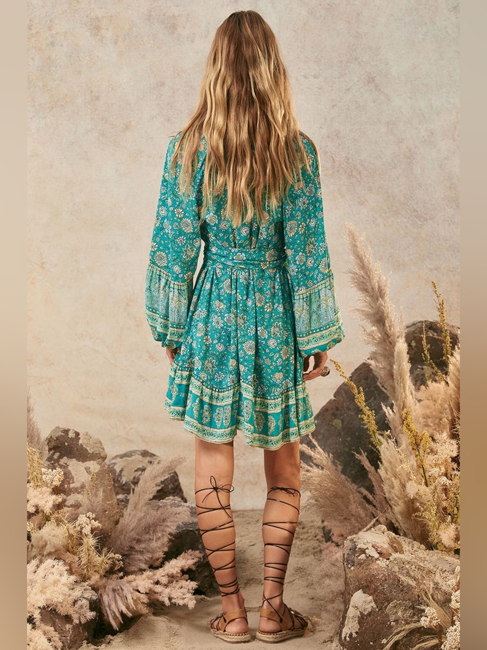 ๐ Spell Elysian Tunic Floral Mini Dress Ruffle Hem in Jade XS - Picture 10 of 11